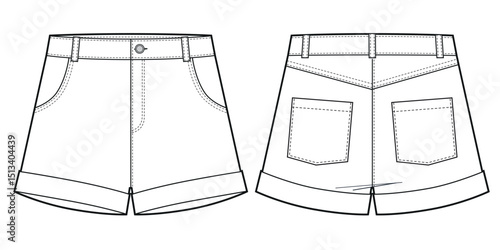 Kids denim jeans shorts sketch