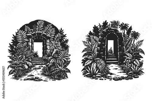 Ancient Ruins Archways in a Jungle Landscape