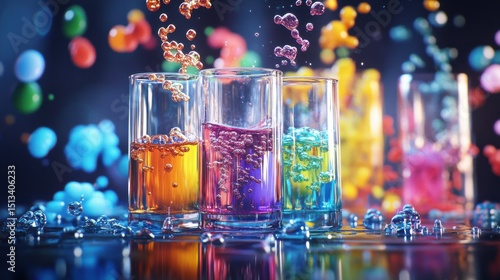 Obraz na plátně Chemical compound floating over laboratory glassware filled with colorful liquid