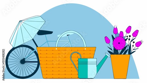 Embrace the Spring A Delightful Bicycle Ride, Picnic Basket, and Blooming Flowers