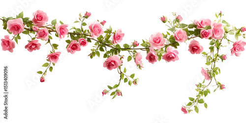 Wallpaper Mural Elegant pink roses cascading down with lush green leaves on a black background Torontodigital.ca