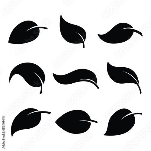 Minimalist Black Leaf Icons, Nature Silhouette Vector Set.