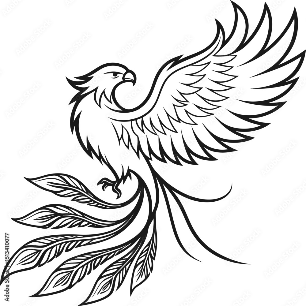 Obraz premium Eagle or bird vector illustration for tattoo designs featuring wings, feathers, and a wild, flying nature