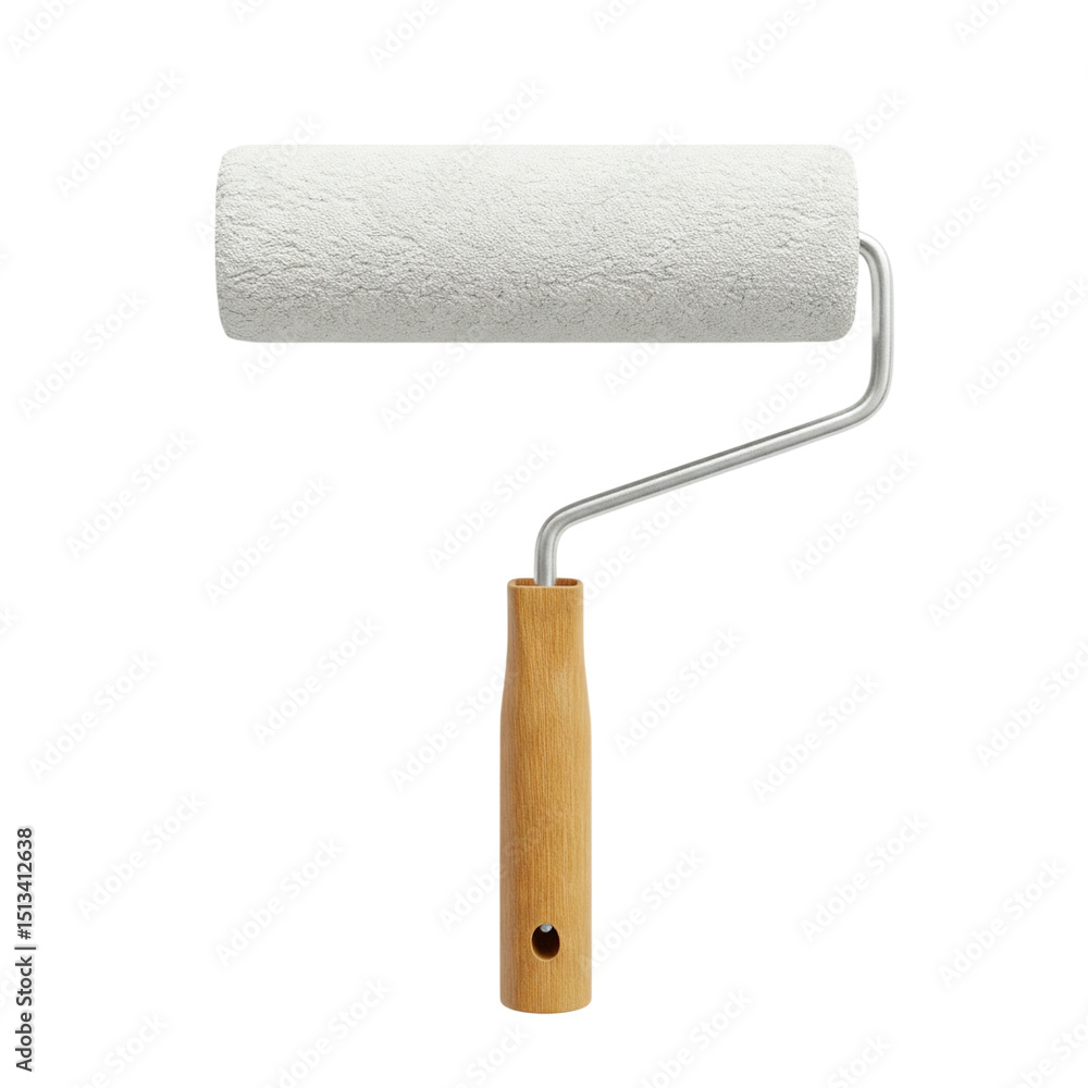 Obraz premium Paint roller with wooden handle for wall painting and home improvement projects isolated on transparent background