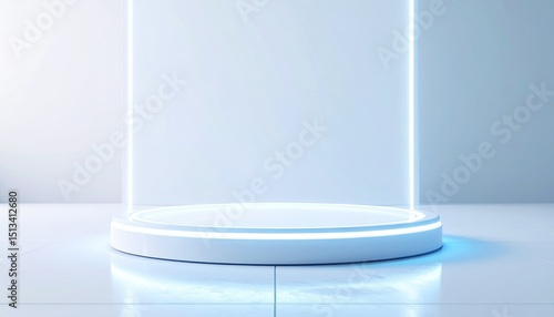 White Circular Platform with Bright Blue Neon Lights Abstract Digital Background