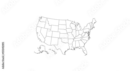 United states map outline with state borders for geography travel and education design vector on transparent background
