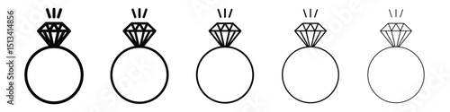 Diamond ring icon Outline and flat style designs