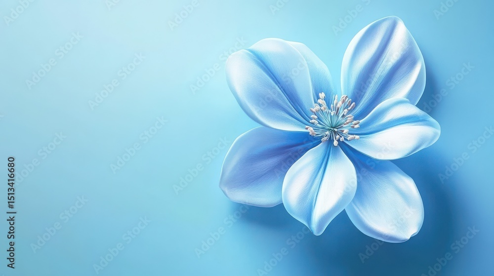 Fototapeta premium artistic blue blossom isolated on blue background, soft lighting, clean composition