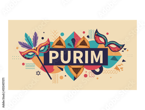 Retro Purim Celebration Banner with Masks