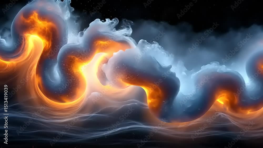 Abstract fire and ice waves animation video background, fire smoke and ...