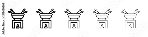 Fondue pot icon Outline and flat style designs
