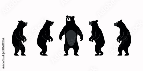Black silhouette vector illustration of bear vector silhouette design set, symbol of pet love.