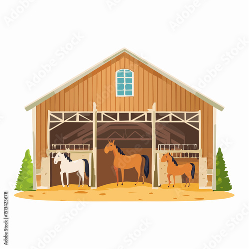 illustration of horses in a barn