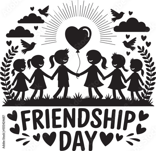 Friendship Day Silhouette Illustration of Kids Celebrating Together
