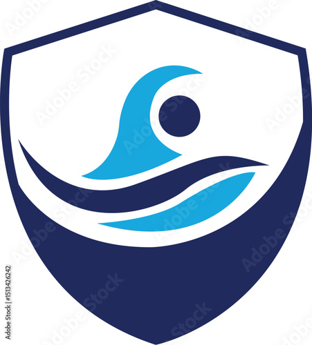 Swimming shield  logo design vector template