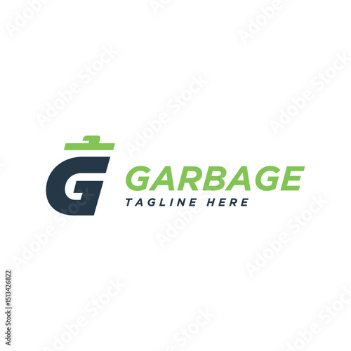 Garbage logo mark letter G dustbin sign junk removal design concept