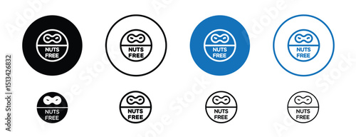 Set of colored pixel perfect nuts free icon with 1 unexpanded, 1 silhouette,  An allergy-friendly icon showing a food product is free of nuts. 