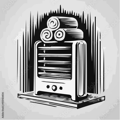 Electric heater with rolled towels on top in minimalist design  
