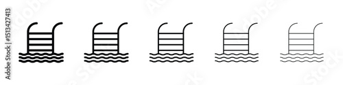 Ladder in swimming pool icon Outline and flat style designs
