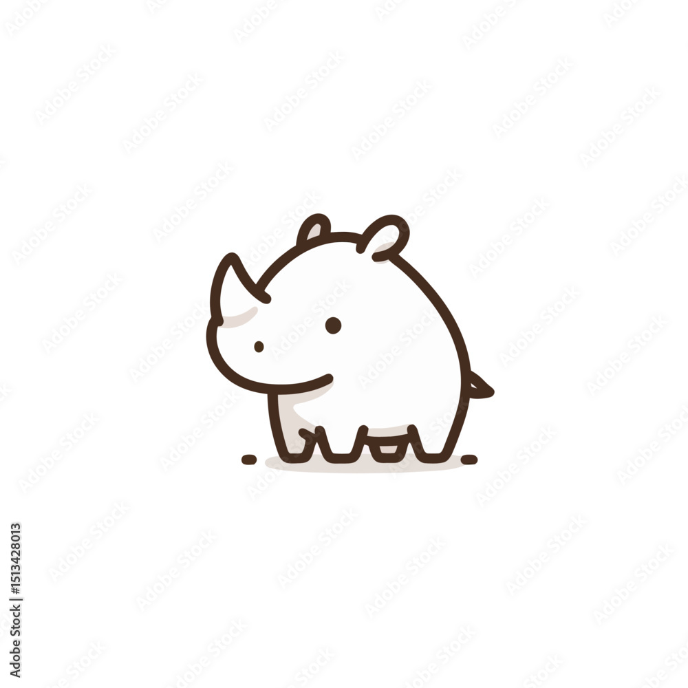 Cute cartoon rhinoceros character in simple line art style Cute cartoon rhinoceros character in simple line art style