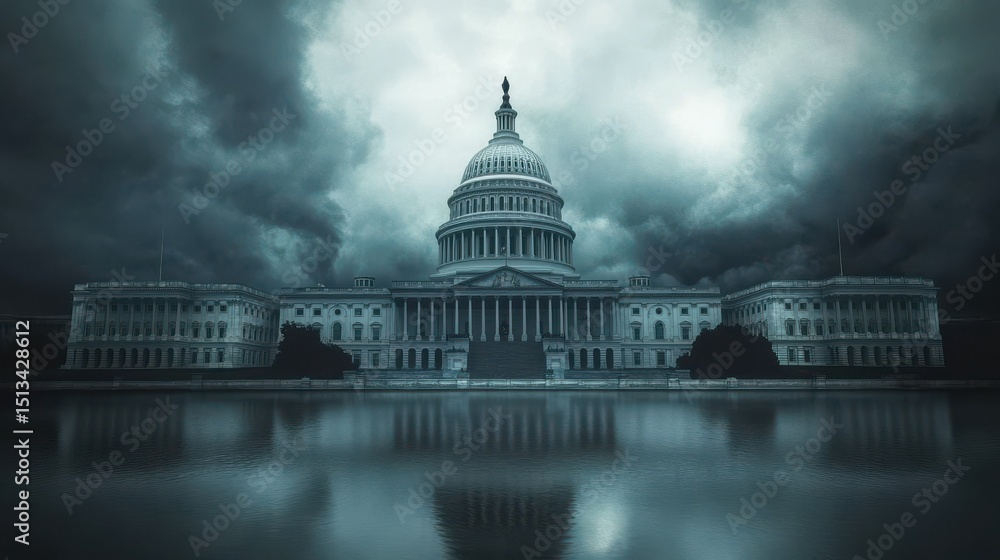 Fototapeta premium Tax increase discussions amid dark clouds over u.S. Capitol political graphic dramatic mood