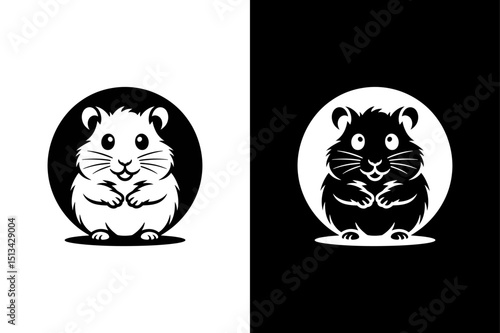 Hamster Silhouette Vector Icon in Black and White for Cute Animal Designs.