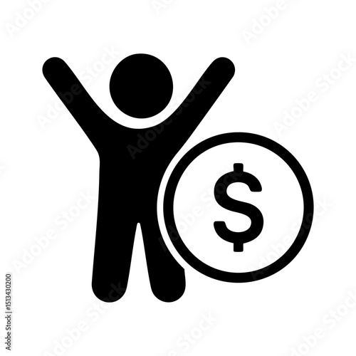 Happy person celebrating money success icon