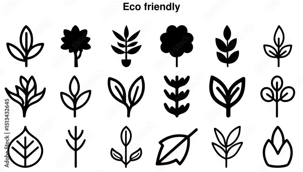 Fototapeta premium Eco Friendly Leaf and Plant Icon Set