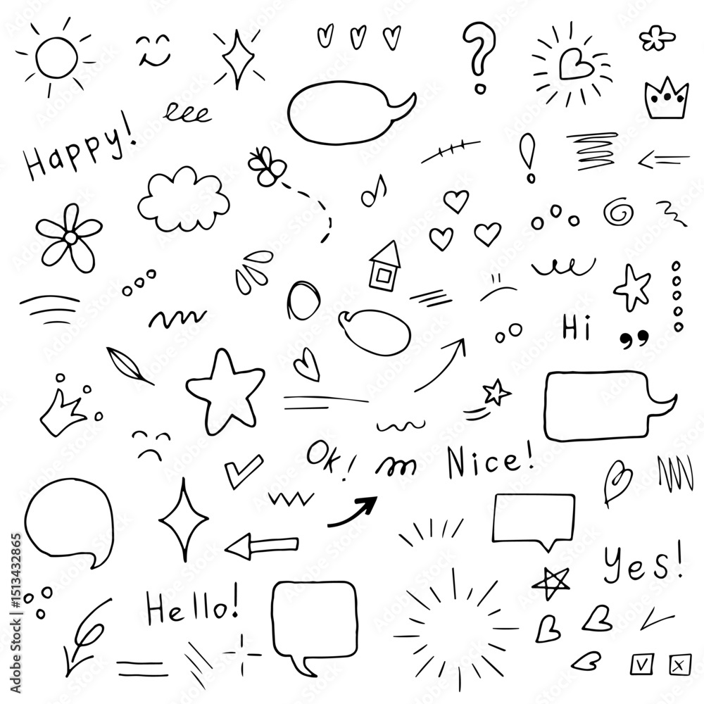 set of hand-drawn doodles on a white background set of hand-drawn doodles on a white background