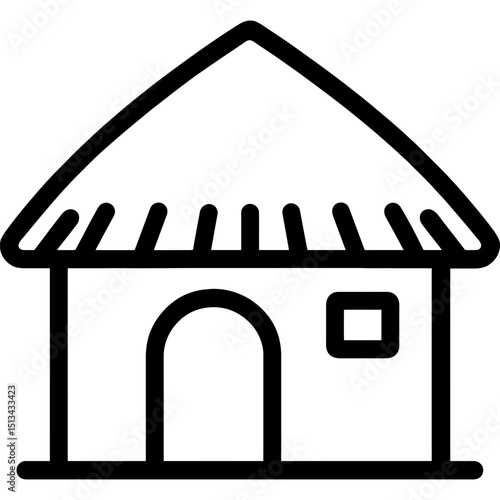 Black line art of medieval village hut