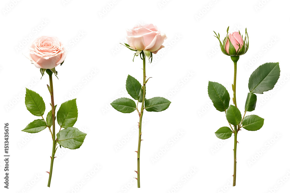 Fototapeta premium Three Delicate Pink Roses Isolated on Black Background Symbolizing Love and Beauty