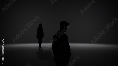 Silhouette of a Man and Woman Separated in Darkness Exploring Themes of Loneliness, Isolation, and Relationship Challenges