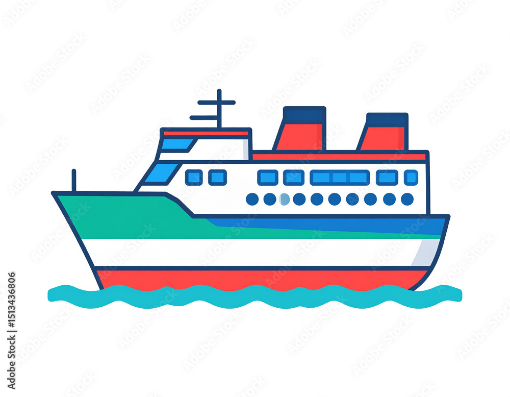 Flat Vector Icon of Passenger Ship Flat Vector Icon of Passenger Ship