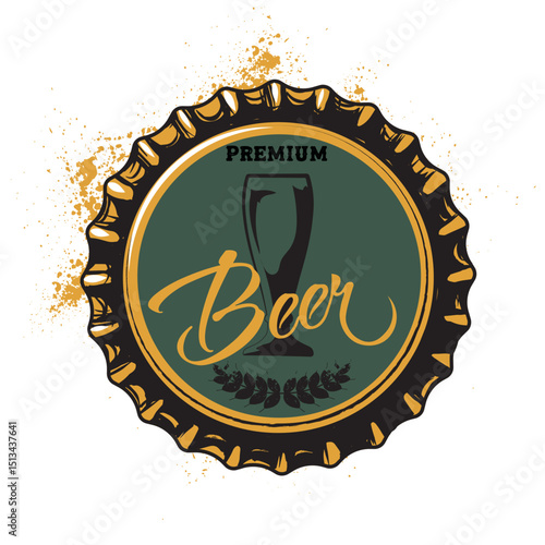 Beer festival, poster design, beer bottle cap, booze. Dark beer, craft, t-shirt print, pub, premium beer