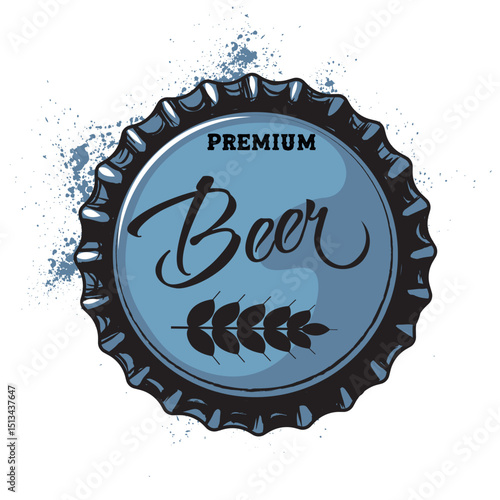 Retro beer bottle cap, vector design, beer production. Poster, t-shirt print, craft beer, festival, party