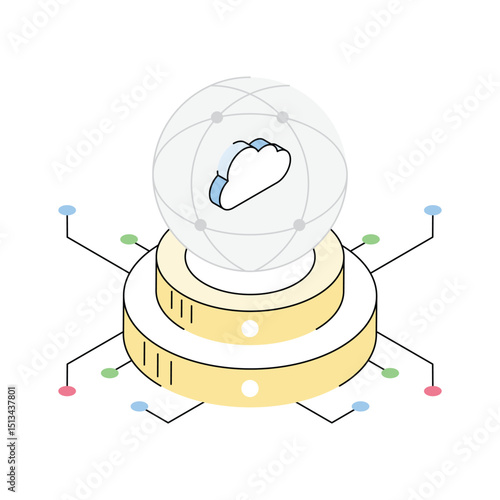 Premium isometric icon of a cloud network system