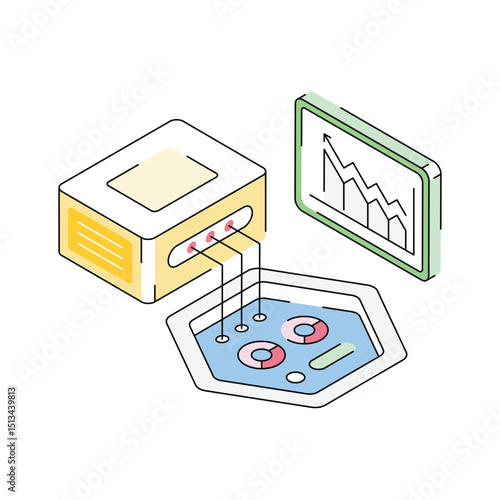 A well designed isometric icon of data statistics overview