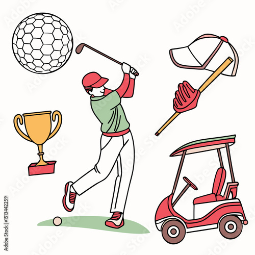 Golf Clipart Vector with Sports Icons and Golfer Elements