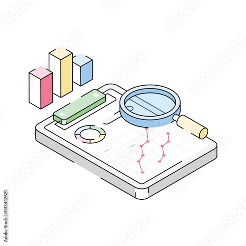 A premium isometric icon showing analytical report