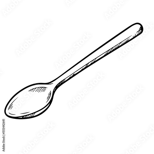 Simple kitchen spoon illustration. Detailed drawing of a wooden spoon perfect for cooking blogs and recipe websites.  This image is ideal for culinary websites and New Year 2026 themed kitchen accesso