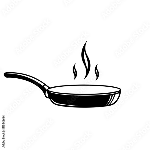 Hot frying pan with steam rising. Kitchen utensil for cooking food.  Frying pan is perfect for culinary designs and new year 2026 greeting cards.  Frying pan image ideal for kitchen accessories catalo