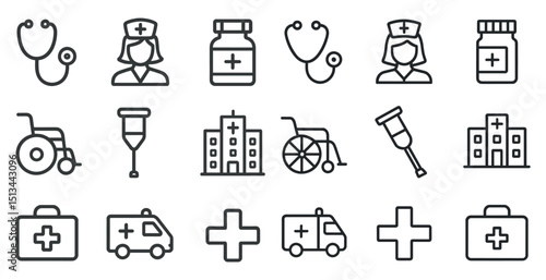 Medical and healthcare icons set for hospital and emergency use