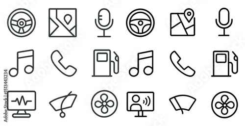 Modern interface icons for navigation, communication, and media design