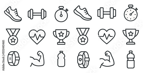 Fitness icons set for health and exercise themed designs