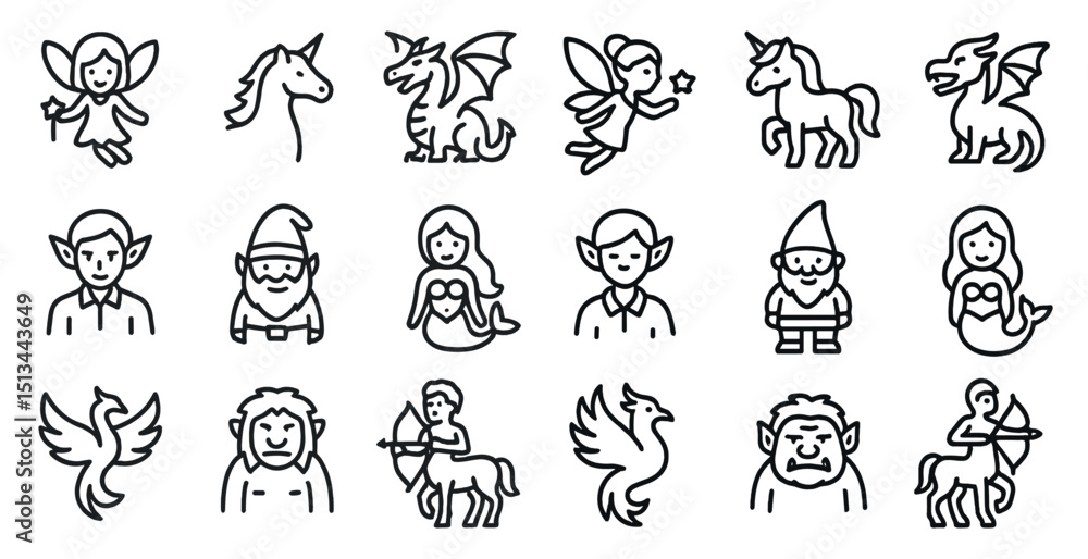 Fototapeta premium Magical fantasy characters collection for design and illustration projects