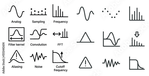 Analog and digital signal processing icons for technology design