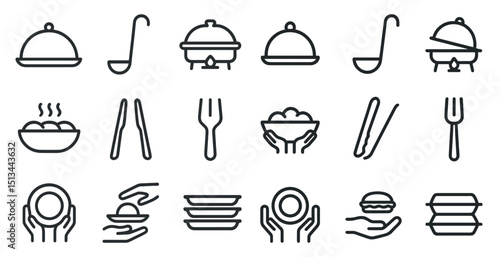 Catering and dining icons set for restaurant and event design