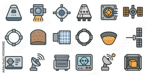 Futuristic space technology icons for design projects and education