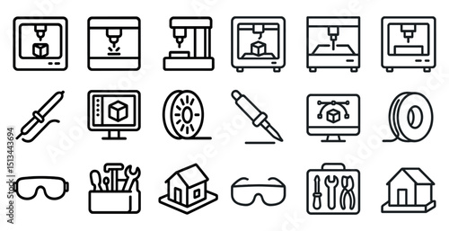 3d printing and design tools icons set for creative and industrial projects