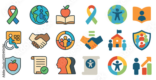 Inclusive education and community support symbols for awareness and engagement designs